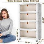 4 Tier Plastic Storage Bins with Lid 23QT, Stackable Storage Containers with Wheels, Folding Boxes, Collapsible Bins, Closet Organizers and for Living Room,Office,Dorm