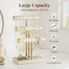 3 Tier Bracelet Holder Display - Beige Leather Bracelet Holder, Detachable T Bar Jewelry Holder Organizer for Bracelet, Necklace, Earrings, Rings, Watches, Bangle