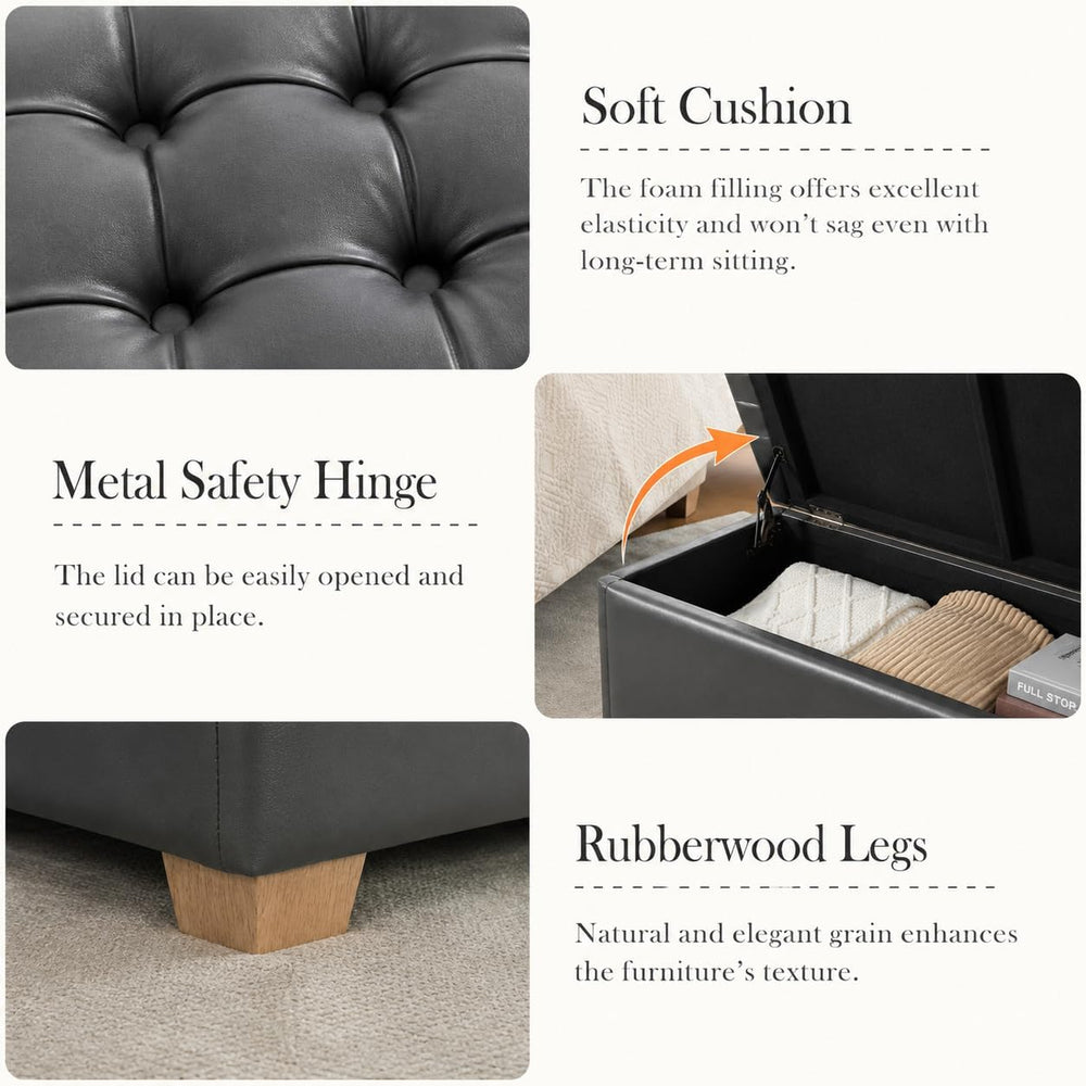 Aoiy & Wifon 60.2'' W Storage Ottoman Bench, PU Upholstered Ottom...