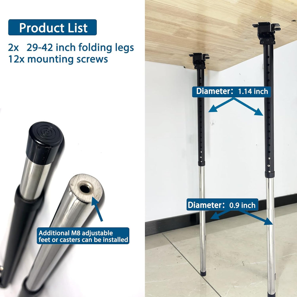 Benbuoo Adjustable Folding Table Legs 29-42", Heavy Duty Metal, Set of 2...