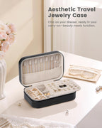 Lolalet Travel Jewelry Case for Women Girls, PU Leather Jewelry Organizer with Clear Storage Bag Small Portable Jewelry Box for Necklace Bracelet Earring Ring Birthday Bridesmaid Gifts -Medium/Black