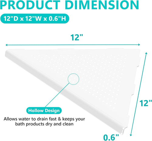2 Pack Bathroom Corner Shelf, Recessed 12" Corner Shower Shelf, SUS304 Stainless Steel Triangular Wall Mount, No Drilling, Matte White