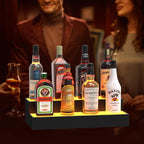 upcessory LED Lighted Liquor Bottle Display Shelf 2 Tier 16 Inch | Alcohol Whiskey Wood Rack Stand Tray for Home Bar Living Room Accessories and Decor, Bourbon Shelf for 8 Bottles