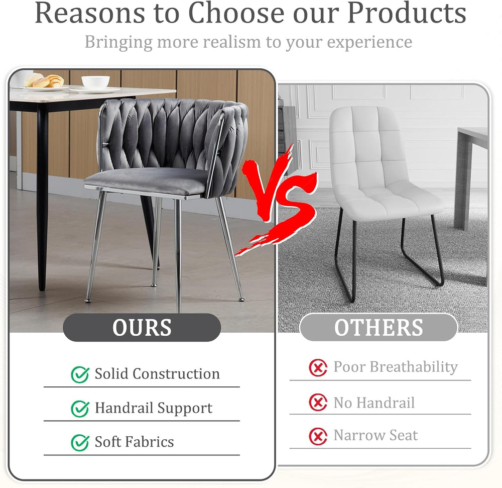 Modern Velvet Dining Chairs Set, Upholstered Dining Chair with Woven Back and...