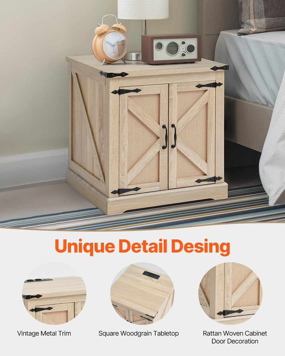 VEVOR Farmhouse End Table, Rectangle PE Rattan Woven Wood Coffee Table, 24-In...