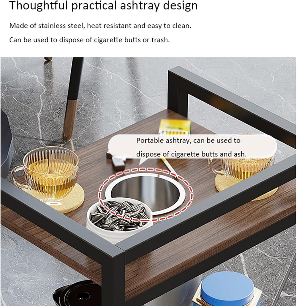 360° Rotating Small Side Table with Storage Rack, Movable Coffee Table with R...