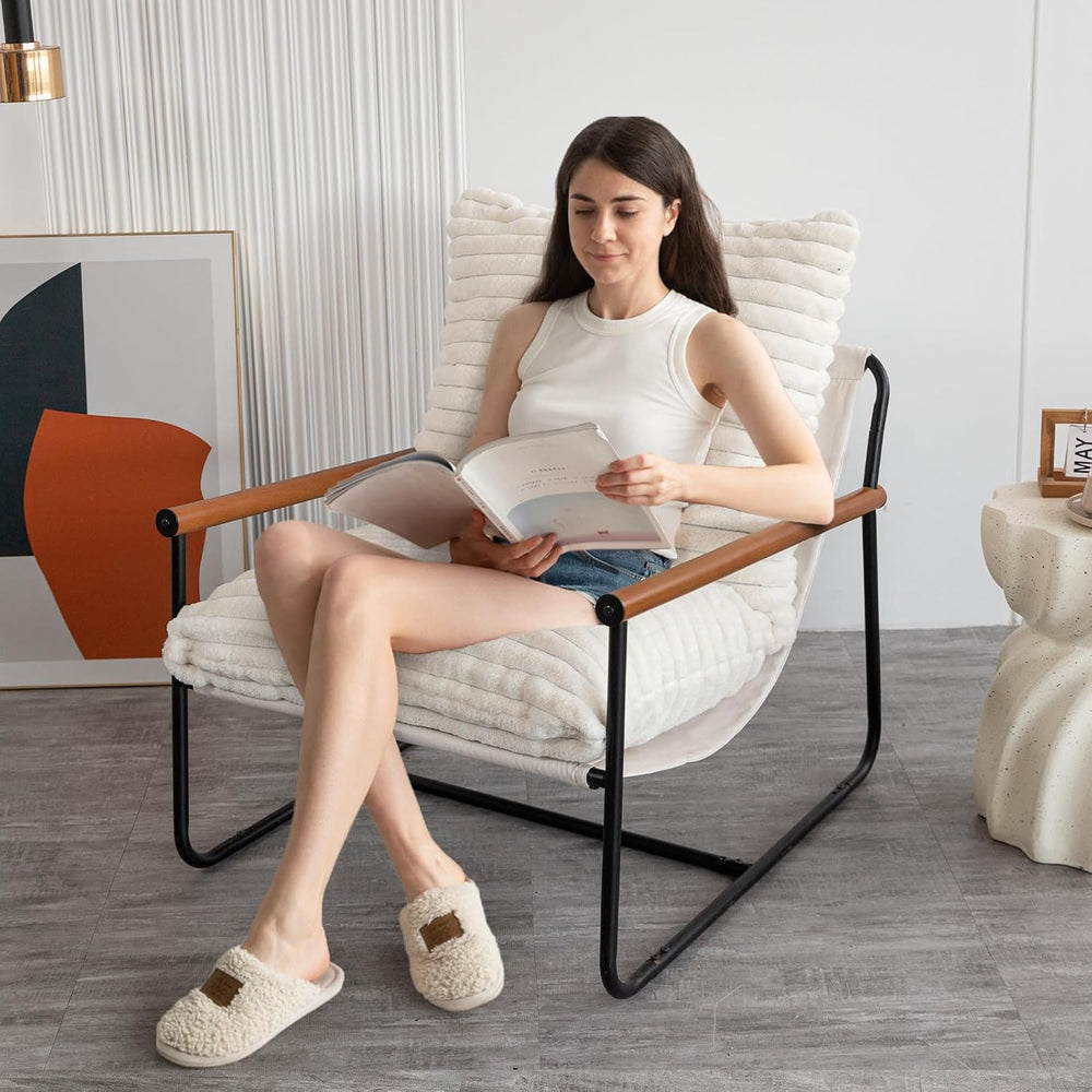 MAXYOYO Accent Chair, Sherpa Arm Chair for Living Room, Mid Century Modern Ac...