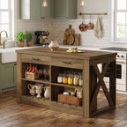 Tribesigns 55" Kitchen Island with Storage Drawers and Shelves, Farmhouse Large Island Table for Kitchen, Dining Room