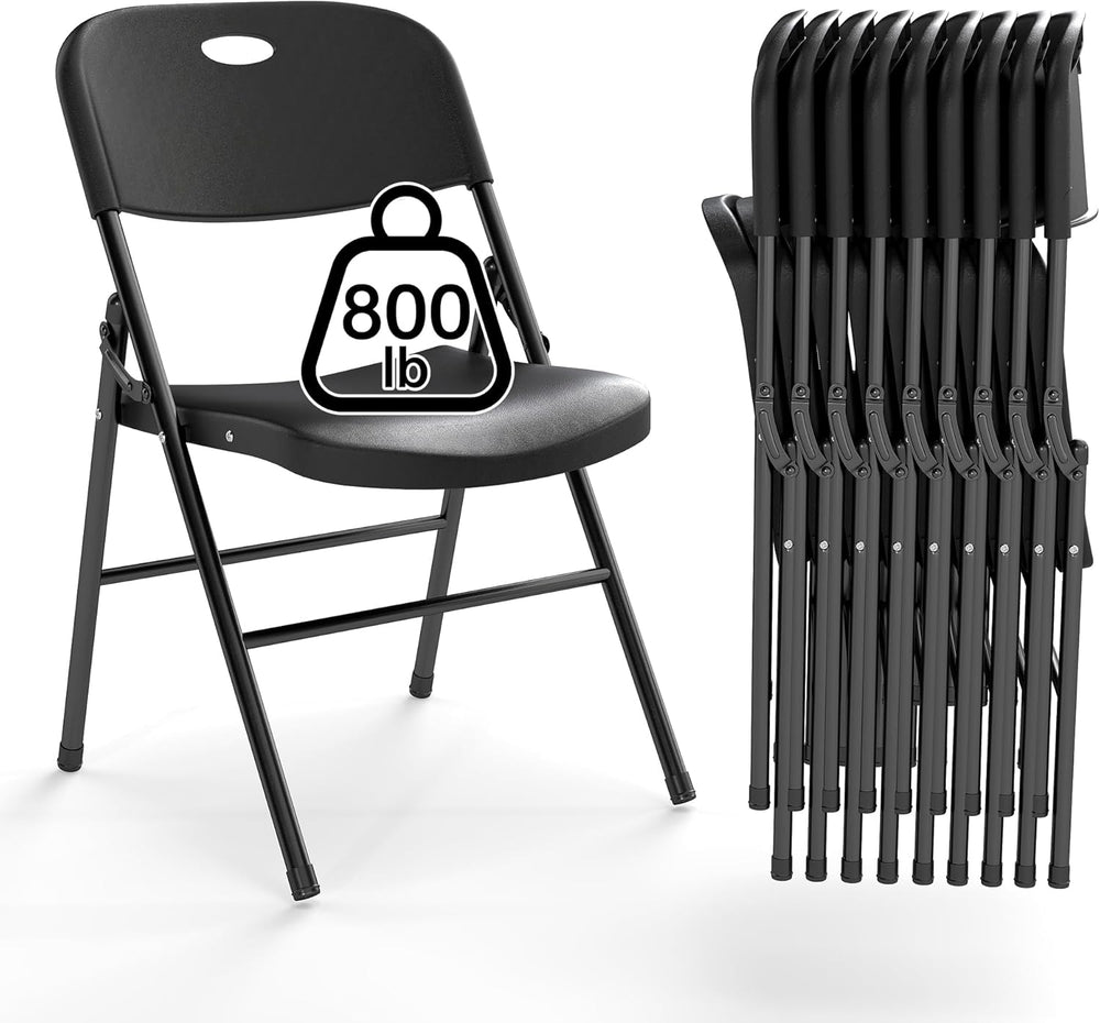 10 Pack Folding Chair, 800 Weight Limit Heavy Duty Plastic Folding Chair Port...