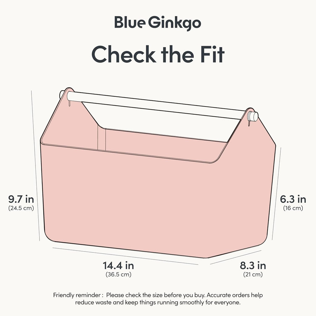 BLUE GINKGO Large Storage Basket – Plastic Caddy with Wooden Handle for Bathroom, Pantry, or Cleaning Supplies (Pink)