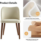 Dining Chairs Set of 2, Upholstered Kitchen Dining Room Chair Set Morden Accent Side Dinner Chair with Curved Padded Back Wood Legs for Restaurant/Cafe, Ivory