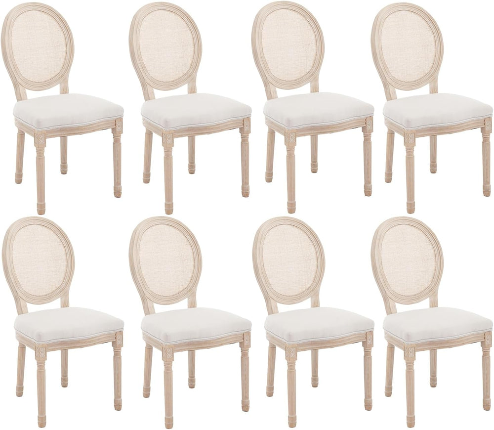 chairus Farmhouse Dining Chairs Set of 8, Round Rattan Back French Country Di...