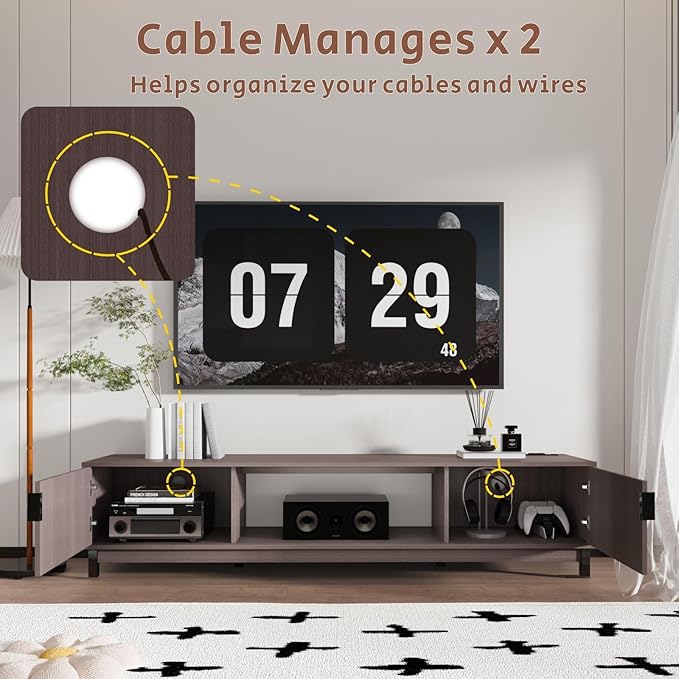 TV Stand with Power Outlet for 65 Inches TV, Luxury Mid Century Modern TV Console Media Entertainment Center with Storage Cabinets and Open Shelves for Living Room Bedroom - 58" Mocha