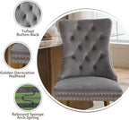Velvet Dining Chairs Set of 2, Kitchen & Dining Room Chairs, Upholstered Dining Chairs with Back Ring Pull and Golden Solid Wood Legs, Modern Tufted Kitchen Chairs for Dining Room, Light Grey