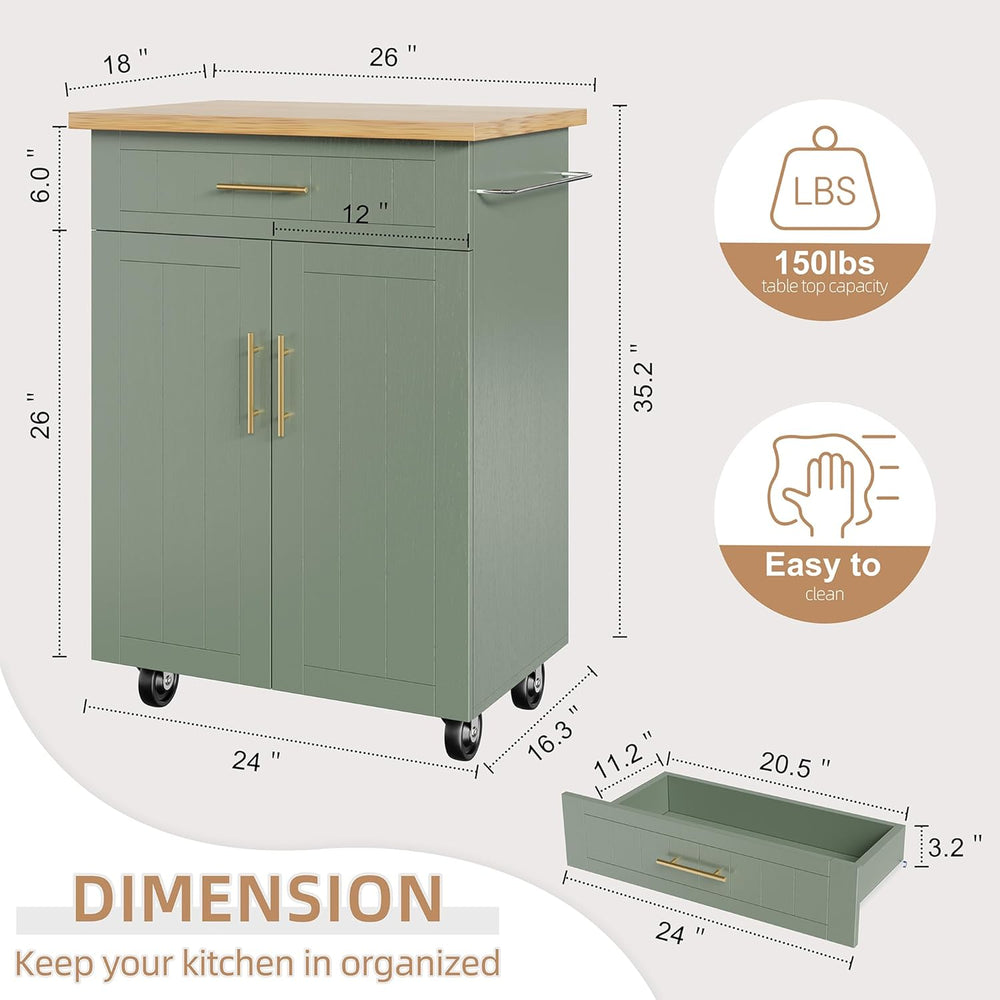 Shintenchi Kitchen Island cart with Storage, Portable Bar Cabinet on Wheels, ...