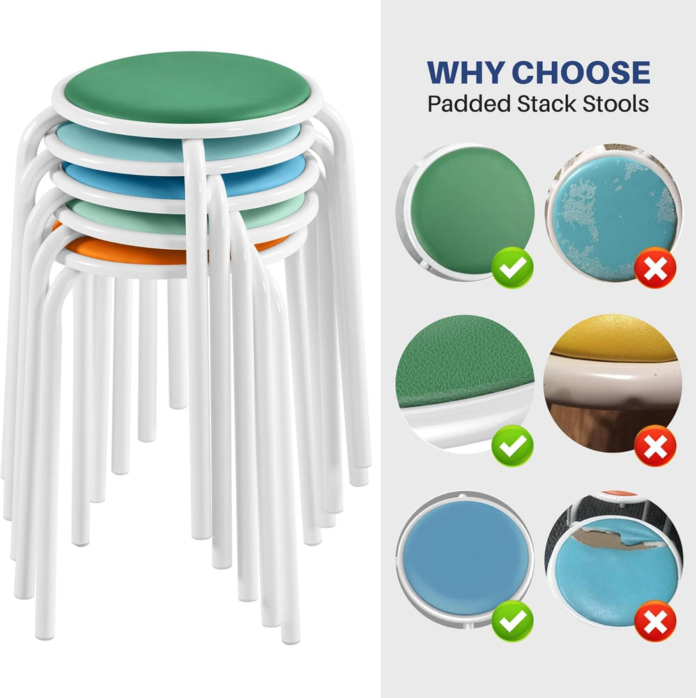 Yaheetech Padded Stackable Stools Set of 5, Classroom Seating, Pastel Tones