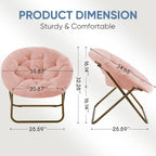 DUMOS Faux Fur Saucer Chair, Living Room Folding Lounge Chair | XL Circle Moon Mushroom Style, Gaming Dorm Small Spaces, Foldable Oversized Accent Seat, Reading