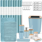 Bathroom Accessories Set,Blue Bathroom Set,24 Pieces Bathroom Accessory Set with Shower Curtain,Trash Can for Bathroom Accessories Décor and Home Gifts