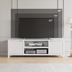 IDEALHOUSE Fluted TV Stand for 80 inch, Modern Entertainment Center with Adjustable Shelves, White TV & Media Cabinet 2-Tier Storage for Living Room Bedroom