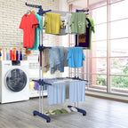 Bigzzia Clothes Drying Rack, 67.7 Inch Laundry Drying Rack with Foldable Base, 4 Tier Stainless Steel Drying Rack Clothing, Movable Laundry Rack for Indoor Outdoor-Blue