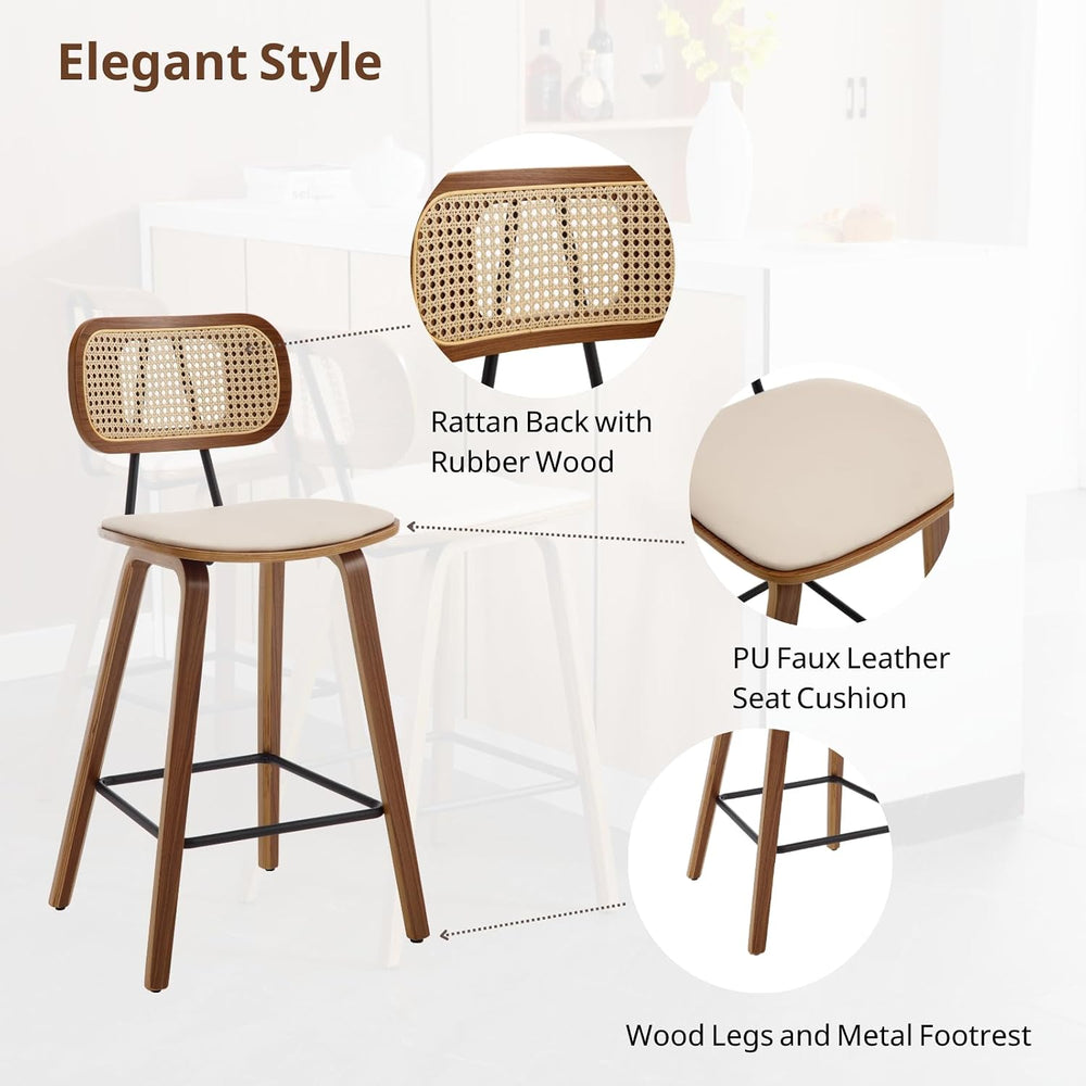 HEAH-YO Rattan Counter Stools Set of 2, 26 Inches Counter Height Bar Stools w...