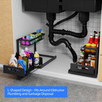 2-Tier Under Sink Slide Out Organizer, 2 Pack Pull Out Cabinet Storage Shelf with Sliding Wire Basket Drawer for Bathroom Kitchen, Countertop or Pantry Shelf, Black