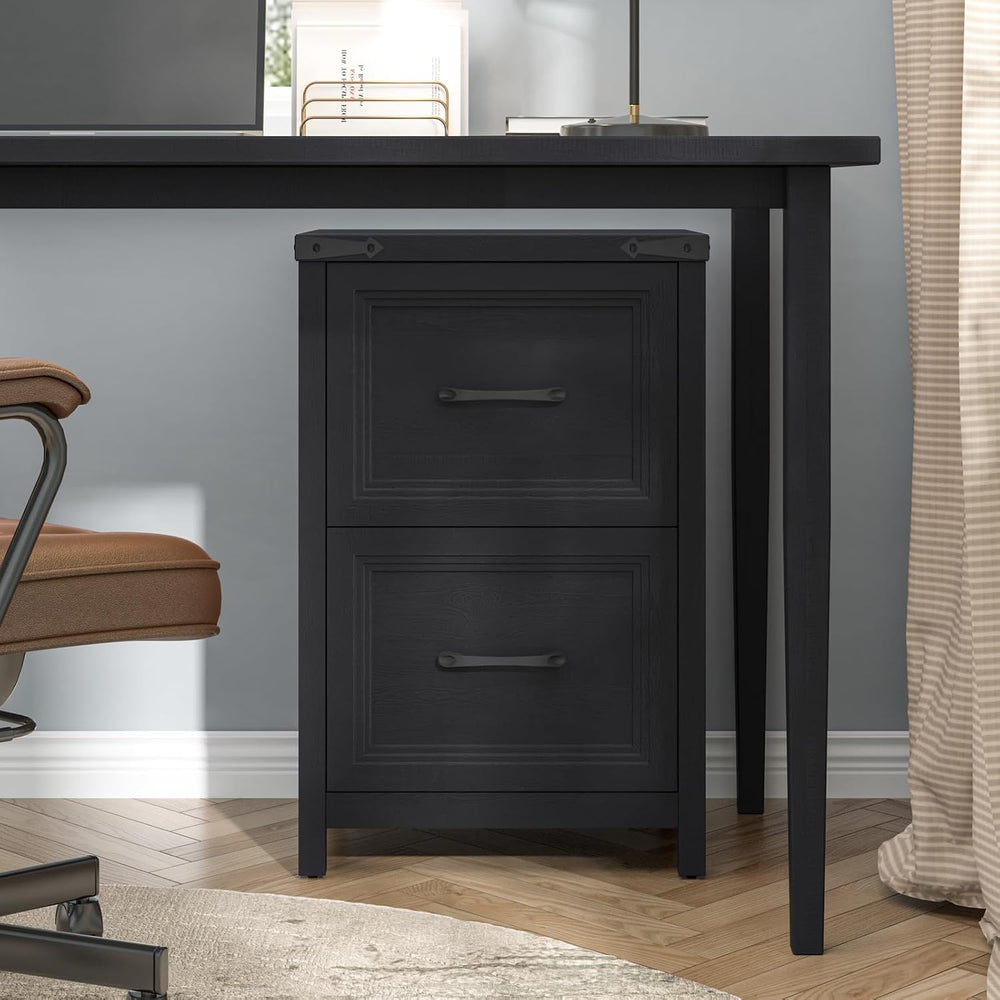 Vabches 2 Drawer Vertical File Cabinet, Wood Farmhouse Cabinet, Black | Filin...