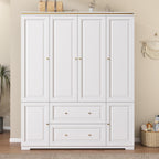 Armoire Wardrobe Closet with Drawers: 74" White Wardrobe with 2 Drawers, 4 Doors Bedroom Armoires with Hanging Rod, Tall Closet Cabinet for Hanging Clothes (59")