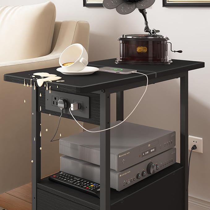 LIDYUK End Table with Charging Station, Narrow Side Table with Drawer and USB...