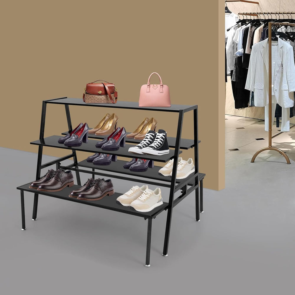 3 Tier Metal Shoe Handbag Display Stand, Heavy Duty Double-Sided Display Tabl...