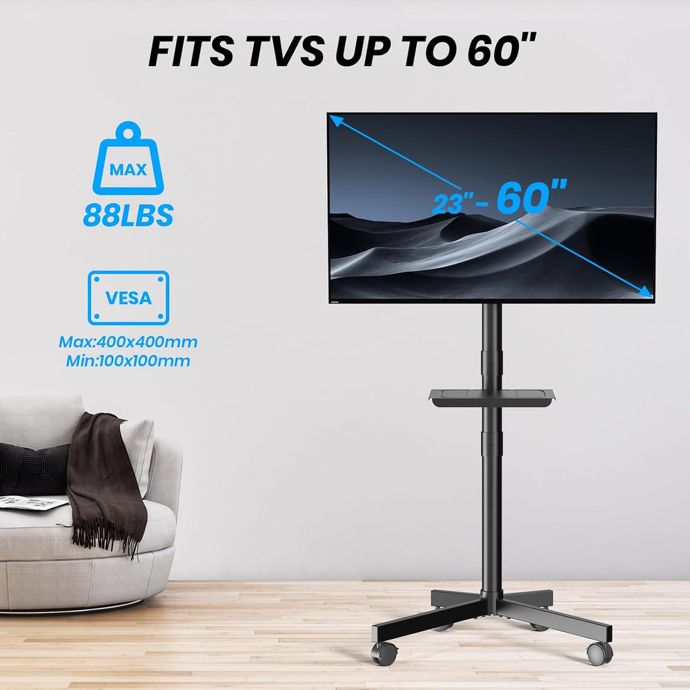 Mobile TV Cart for 23-60 Inch LCD LED OLED Flat Curved Screen TVs - Height Ad...