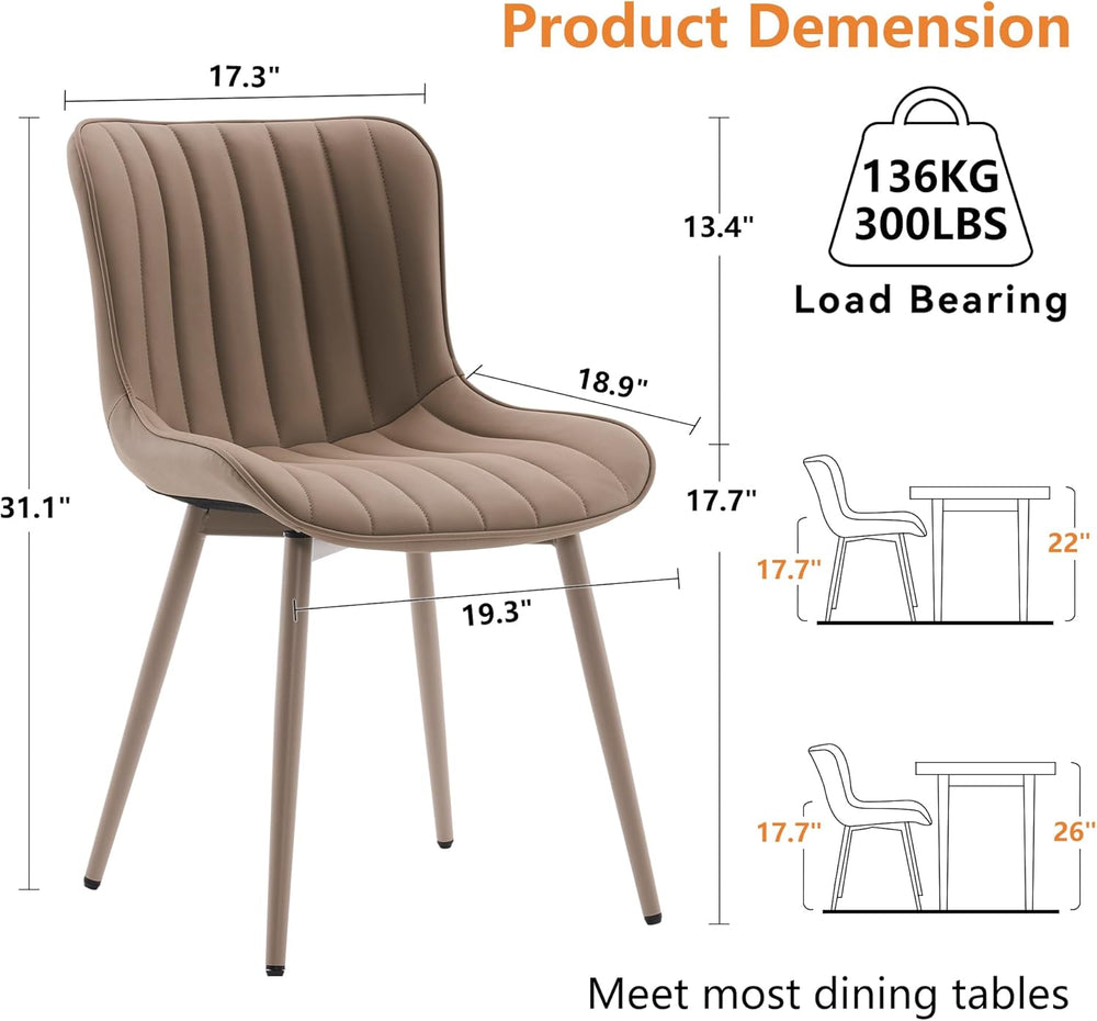 YOUNUOKE Mid-Century Modern Dining Chairs Set of 2, Khaki PU Leather Upholste...