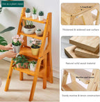 Solid Wood Folding Ladder Chair,2-in-1 Portable Wood Step Ladder,multi-functional Step Stool,folding Chair Display Storage Shelf For Home, Library, Kitchen(14.9"D x 13.7"W x 35.4"H, Light Walnut)