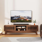 59" TV Stand for 55/60/65 inch TV, 2 Cabinets Mid Century Modern TV Stand, Wood Entertainment Center with Storage, TV and Media Console for Living Room, Bedroom, Office (Walnut)