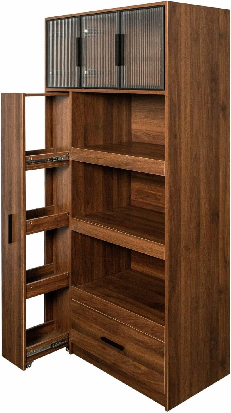 70.87" Kitchen Pantry Cabinet with Multi-Functional Pull-Out Storage She...