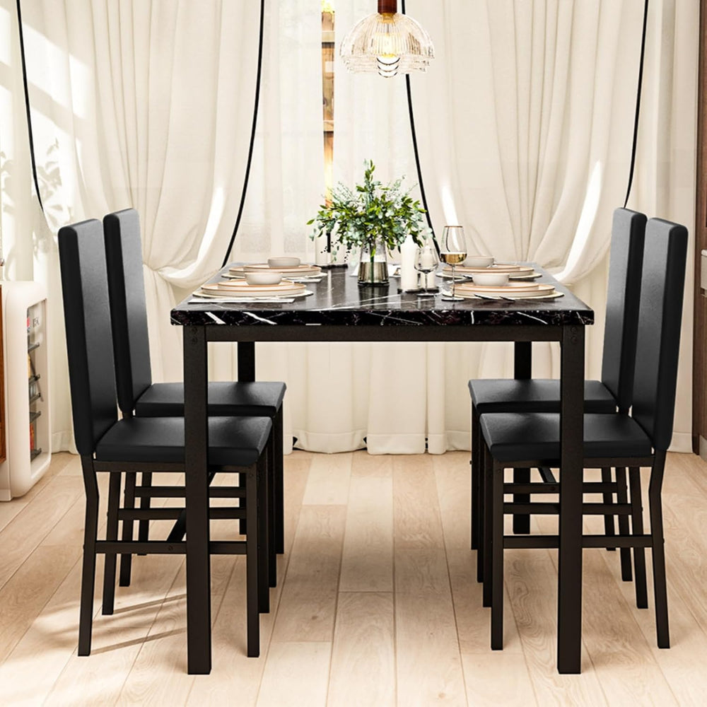 DKLGG 5-Piece Dining Table Set for 4, Faux Marble Kitchen Table Chairs Set of...