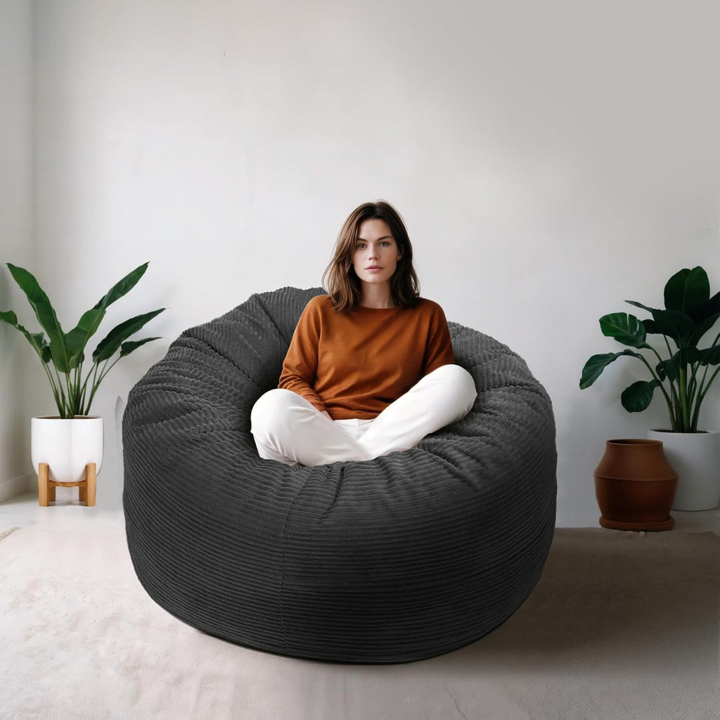 Bean Bag Chair for Adults, 4FT High-Rebound Memory Foam Bean Bag Sofa with Removable Cover, Oversized Bean Bag Couch for Gaming, Reading and Relaxation, Gery