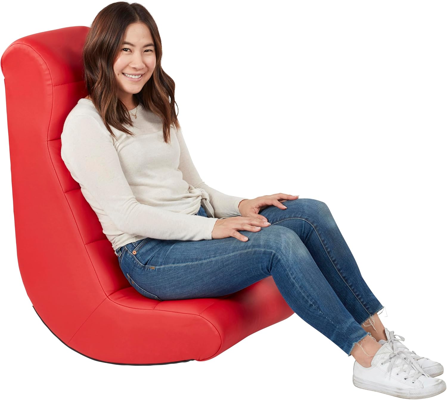 Factory Direct Partners Soft Ergonomic Horizontal Soft Floor Video Rocker - Cushioned Ground Chair Great for Reading, Gaming or Watching TV for Kids, Teens and Adults - Red, 10489-RD