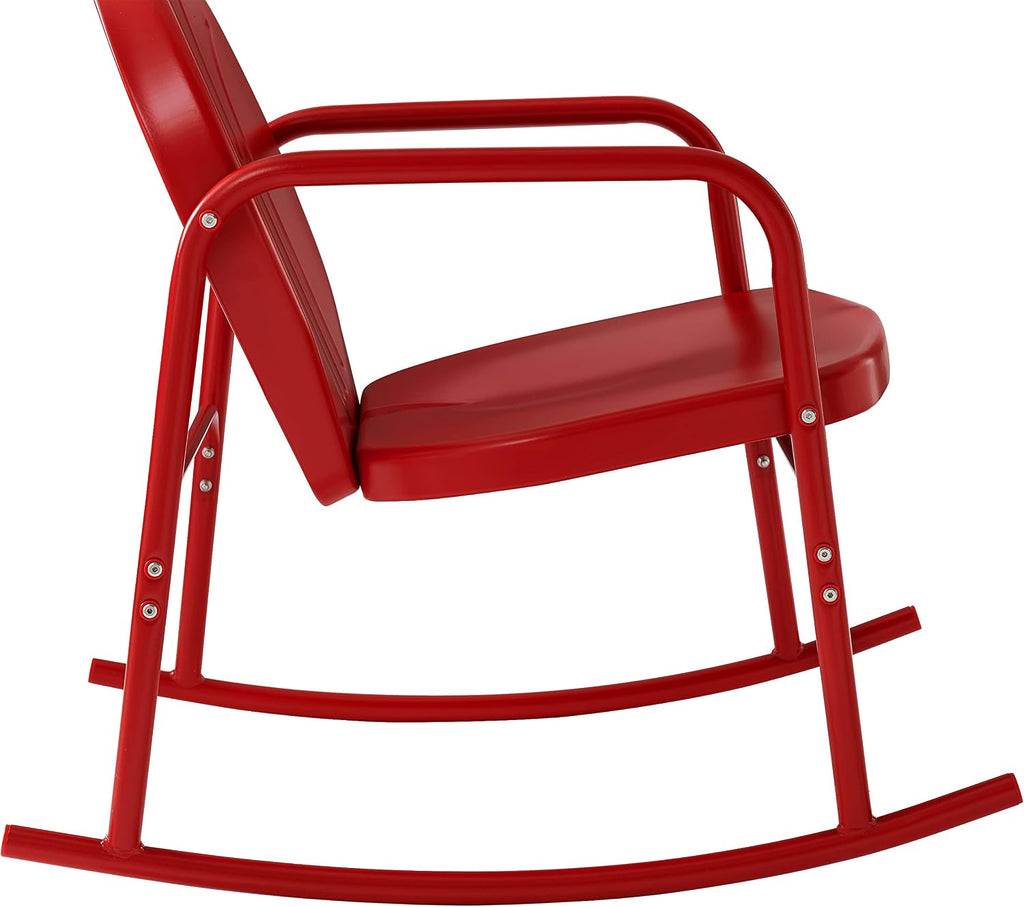 Crosley Furniture Griffith 3-Piece Outdoor Rocking Chair and Side Table Set, Retro Metal Bistro Patio Sets, Bright Red Gloss