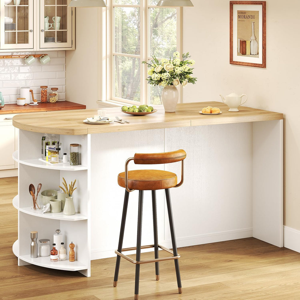 HSH 63 Inch Large Kitchen Island with Storage and Seating, Light Oak | Statio...