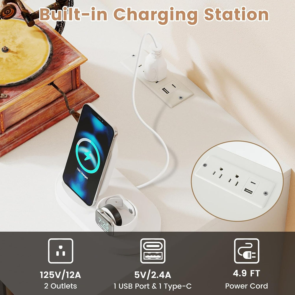 Giantex Record Player Stand with LED Lights & Charging Station, Turntable...