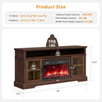 58" TV Stand with Electric Fireplace, Modern Entertainment Center for TVs Up to 80 Inches, Farmhouse Media Console with Storage Cabinets & Doors for Living Room, Brown and Black