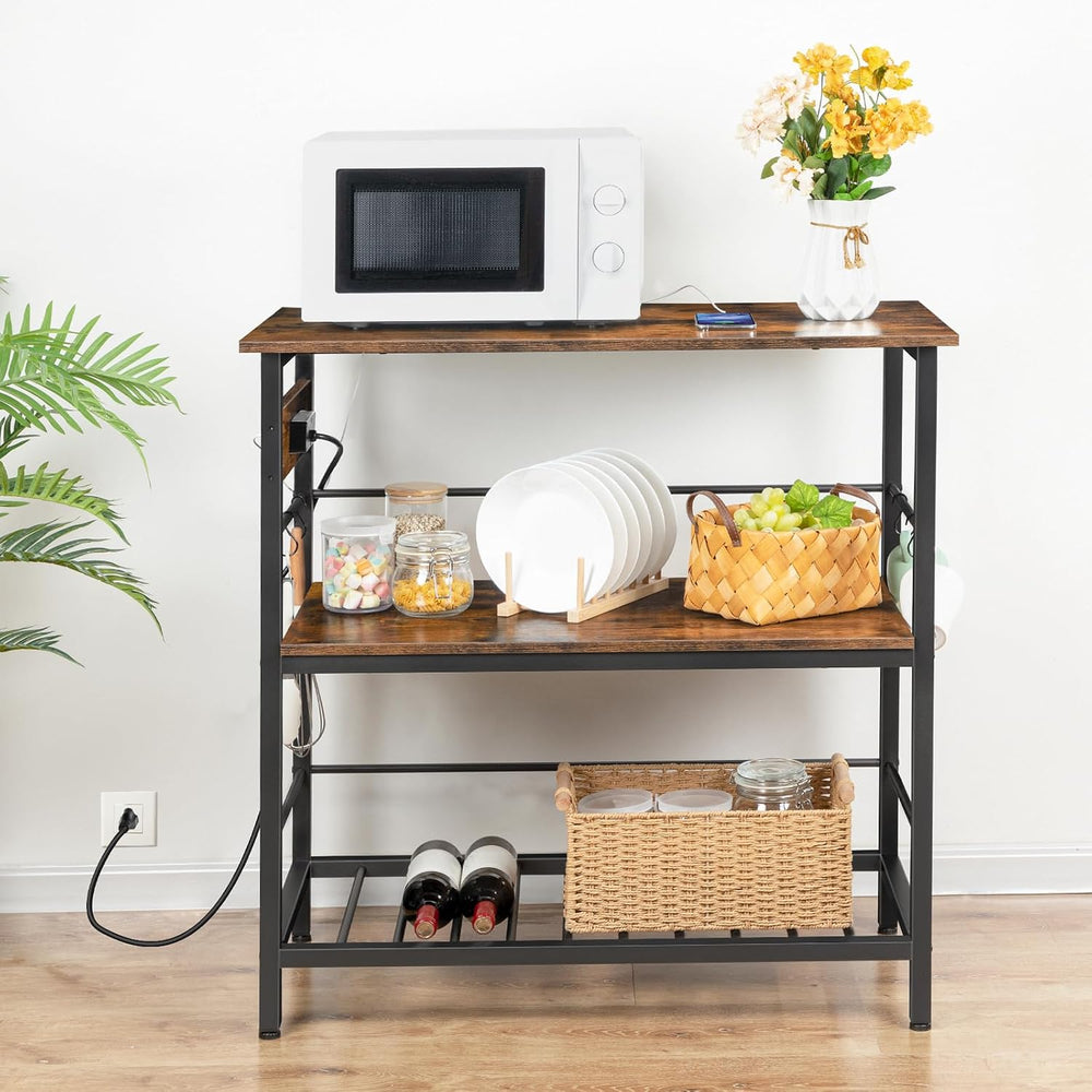 HOOBRO Kitchen Island with Storage, Kitchen Island Table with Power Outlet, 3...