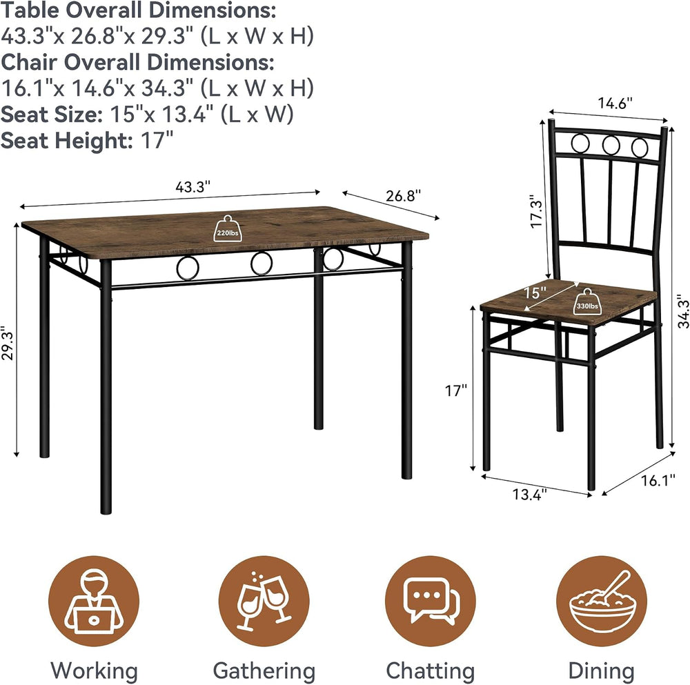 Dining Table Set for 4, 5-Piece Kitchen Table and Chairs, Rectangular Dining ...
