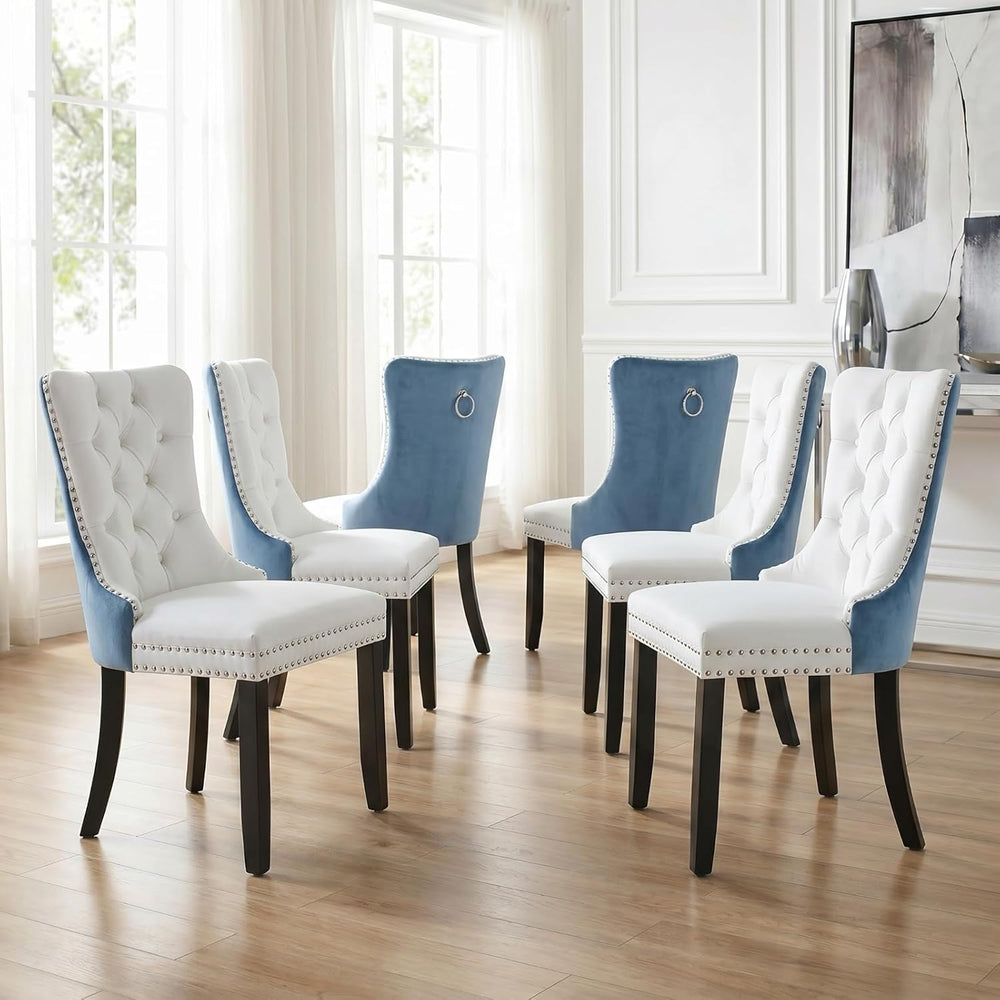 Modern Dining Chairs Set of 6, Tufted Upholstered Dining Room Chairs with Nai...