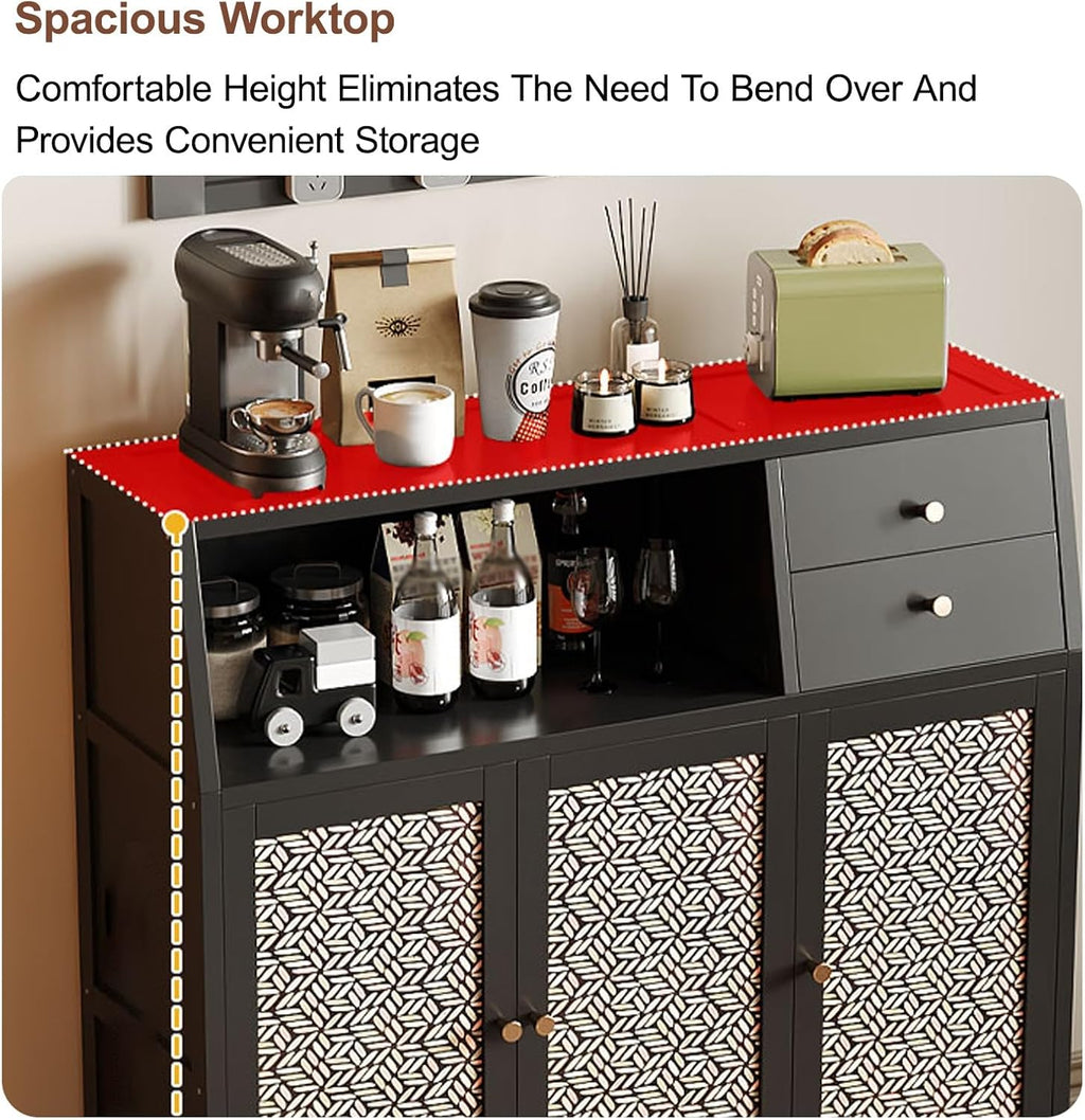 Kitchen Pantry Storage Cabinet with 3 Doors, Modern Hutch with Storage Drawers, Coffee Bar Workstation, for Kitchen, Bedroom, Dining Room, Office