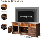 Casaottima TV Stand for 65 Inch TV, Farmhouse Entertainment Center with Power Outlet & LED Light and Storage Cabinets, Console Table and Media Furniture for Living Room Bedroom, Walnut