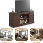 JUMMICO TV Stand for 65 Inch TV, Entertainment Center with Storage Cabinets and Sliding Barn Doors, Mid Century Modern Media TV Console Table for Living Room Bedroom (Brown)