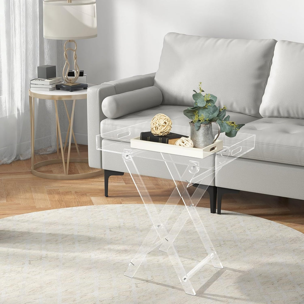 Clear Acrylic Folding Tray Table, Modern Side End Table with Handles,Kitchen ...