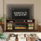 70" Farmhouse TV Stand with 36" Fireplace for TVs up to 80", Media Entertainment Center with Adjustable Shelves and Large Storage Cabinets, for Living Room, Brown & Black